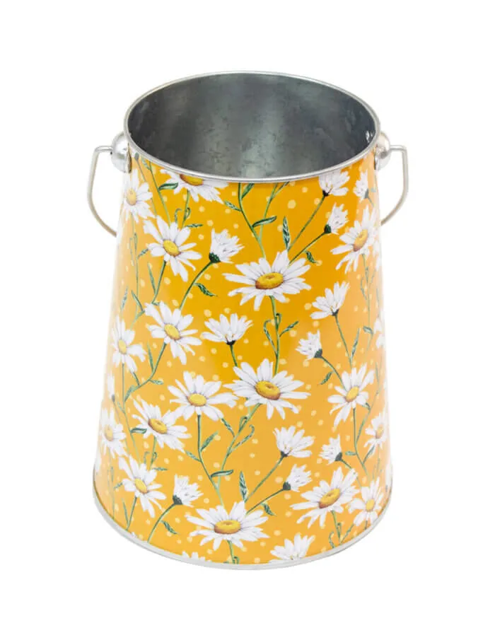 Bote con Agarradera Amarillo con Flores Blancas