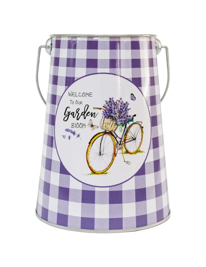 Bote con Agarradera Cuadros Morados y Bicicleta
