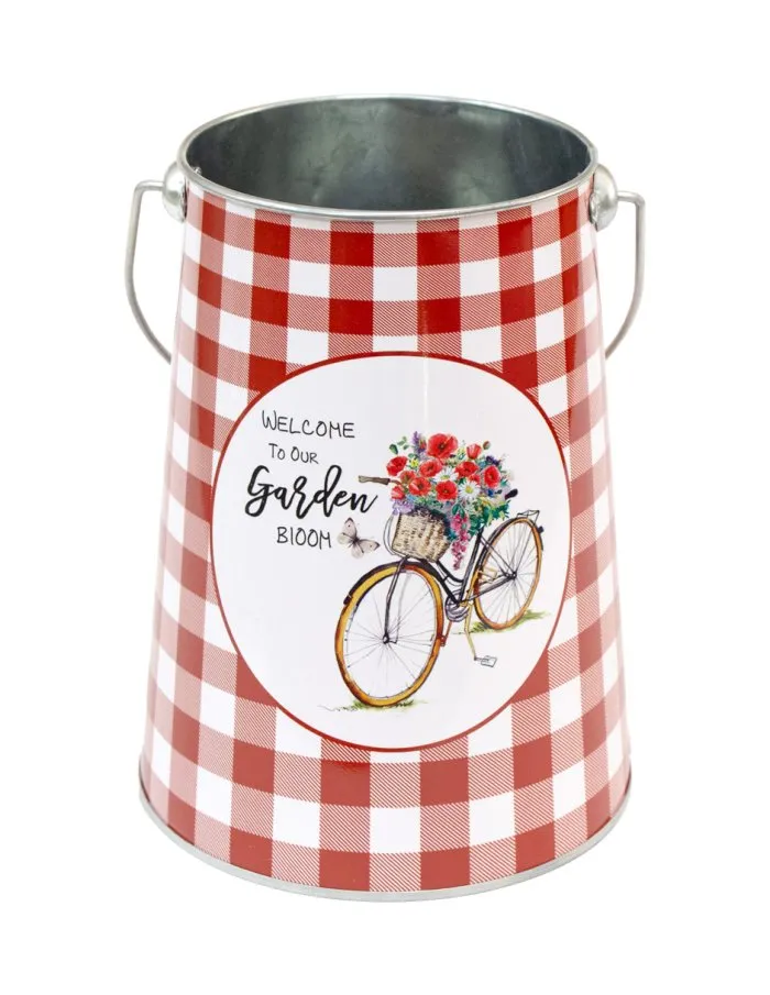 Bote con Agarradera Cuadros Rojos y Bicicleta