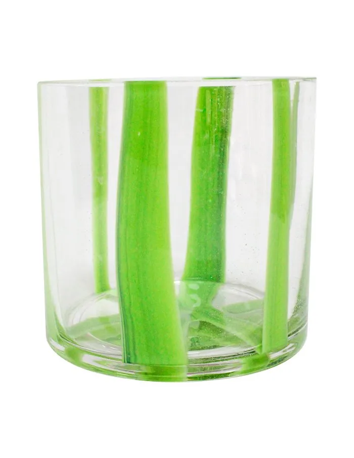 Florero de Cristal Transparente con Líneas Verdes