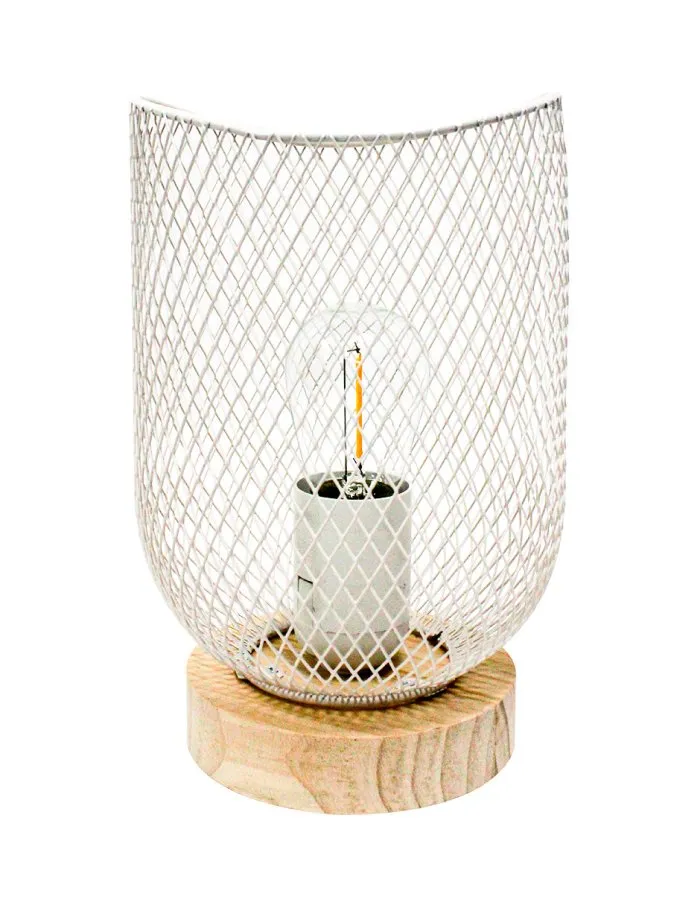 Linterna de Metal Blanca con Base de Madera