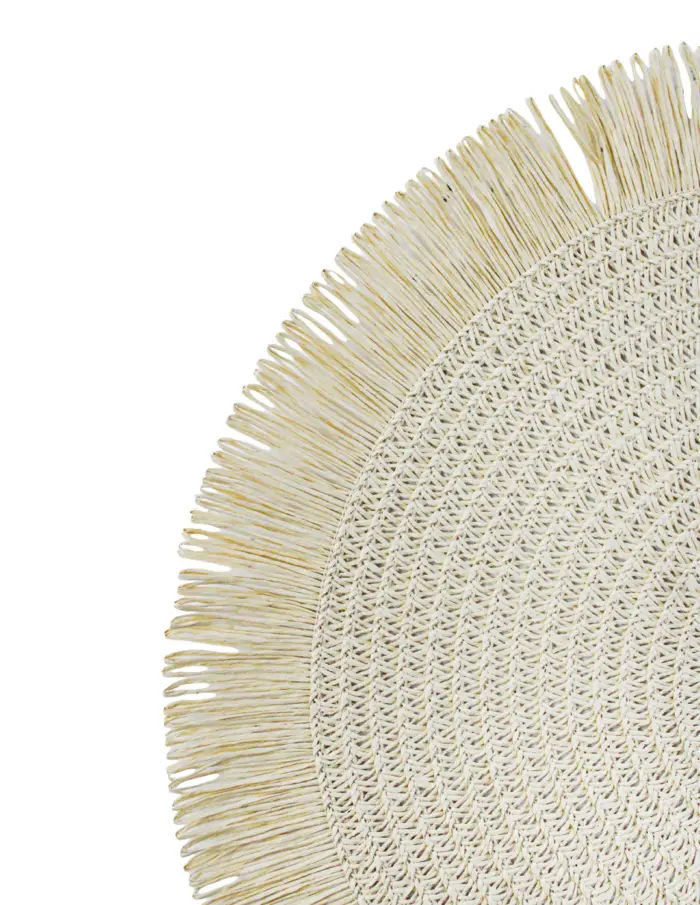 Mantel individual redondo beige con barbillas de 35cm - Image 3
