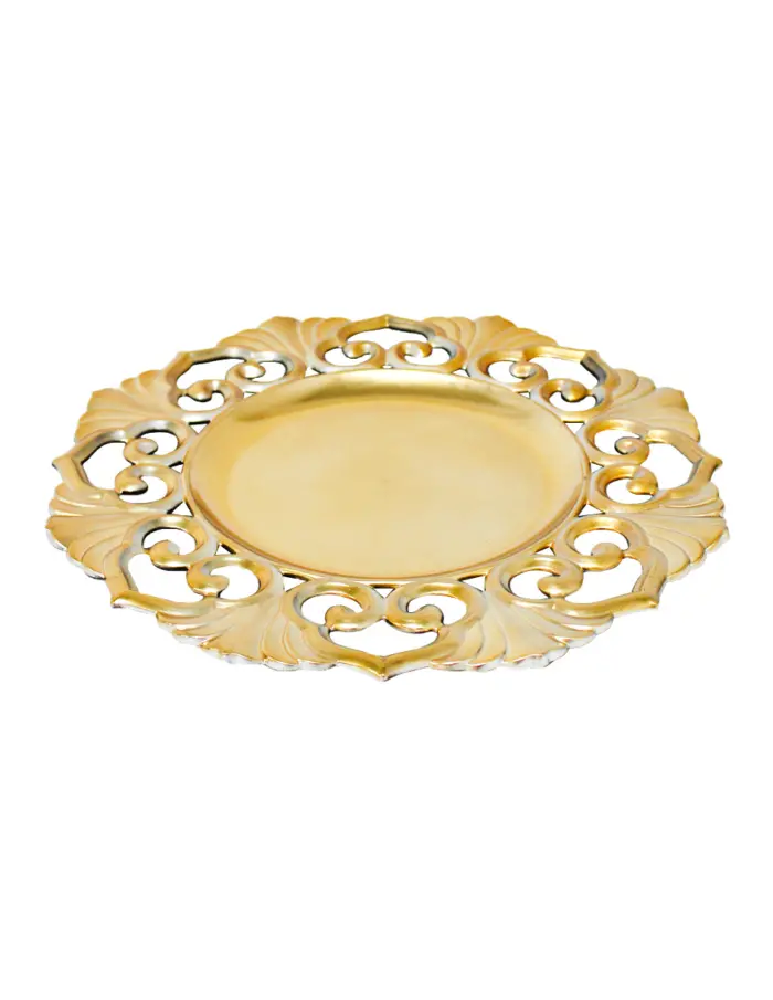 Plato de presentación dorado brilloso diseño grecas y hojas de 33cm - Image 2