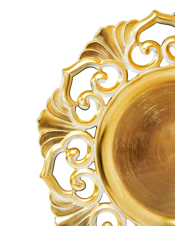 Plato de presentación dorado brilloso diseño grecas y hojas de 33cm - Image 3