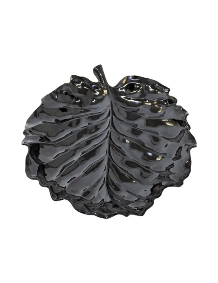 Plato de melamina diseño hoja negro de 43x34x1.4cm - Image 2