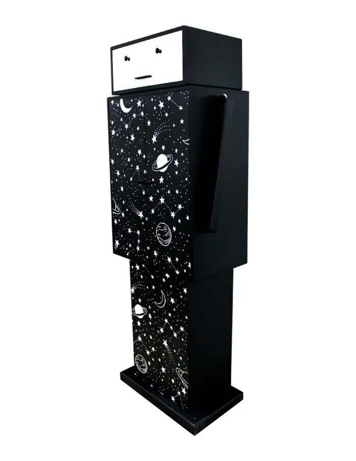 Armario de madera diseño robot negro estampado planetas de 70x36x180cm - Image 2