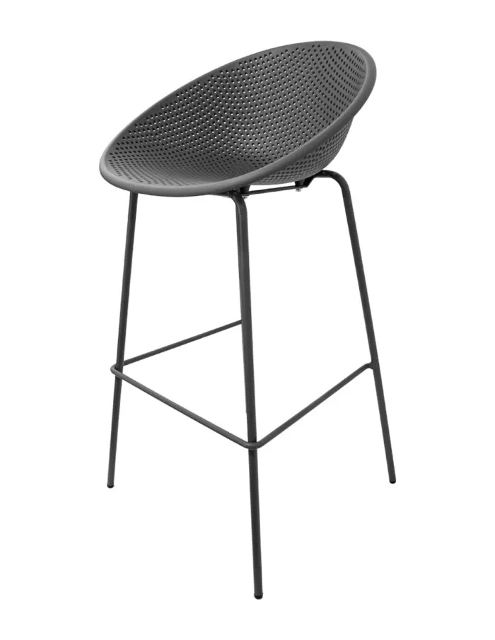 Banco de bar de plástico gris con respaldo diseño huevo de 50x49x97cm - Image 2