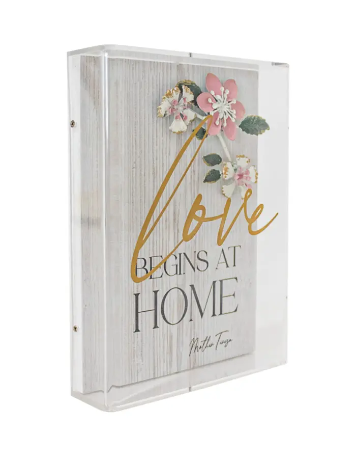 Base de madera diseño flor rosa palabra love de 15x5x20.3cm - Image 2