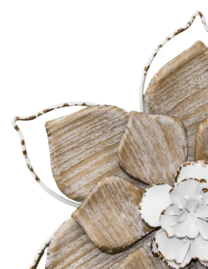 Flor de metal para pared en tonos café y blanco de 28x4.5x24cm - Image 2