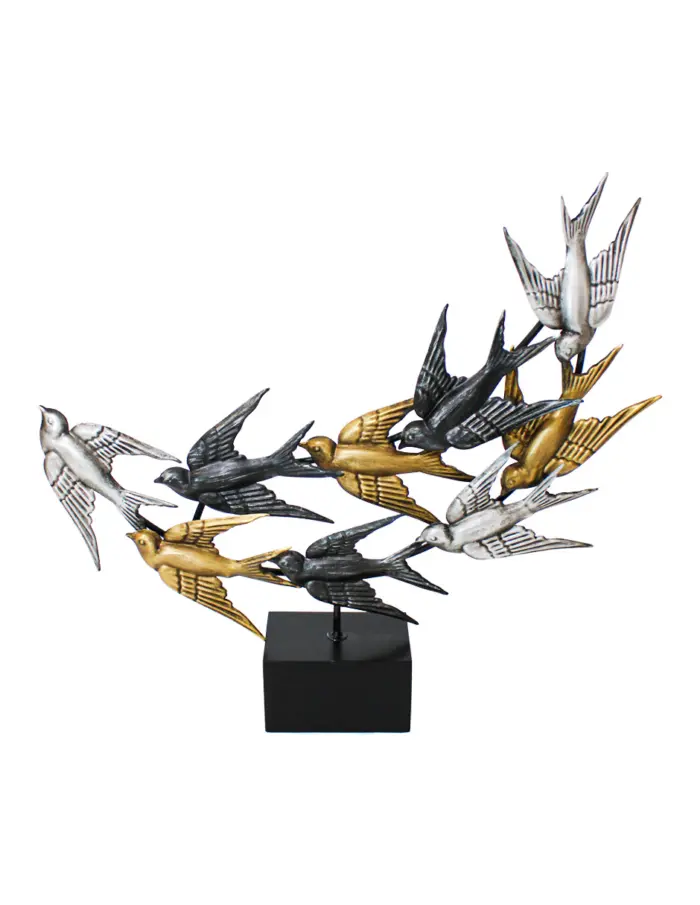 Escultura de golondrinas metálicas con base de 50x8.5x49cm - Image 2