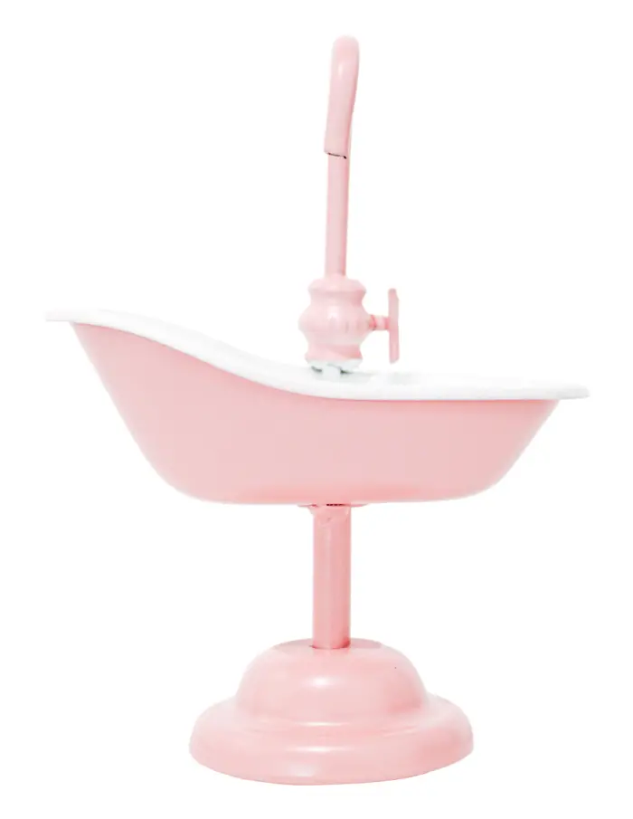 Maceta de metal diseño tina de baño en base rosa de 14x8.5x19 cm - Image 2