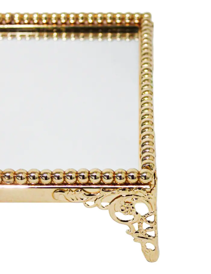 Charola de metal dorado con vidrio de 34x22x6cm - Image 3