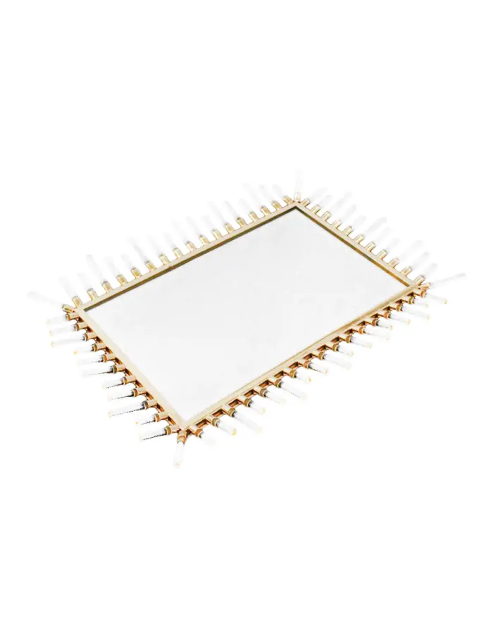 Charola de metal dorado con espejo y barras de vidrio de 44.5x32.5x4cm - Image 2