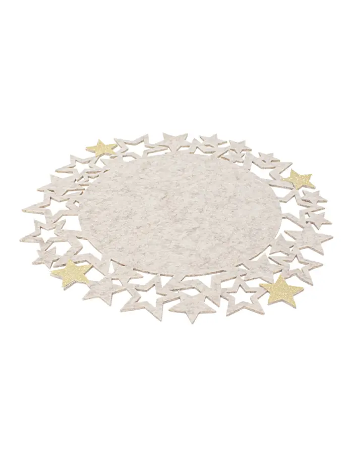 Mantel individual de fieltro beige con orilla de estrellas plateadas de 35cm - Image 2