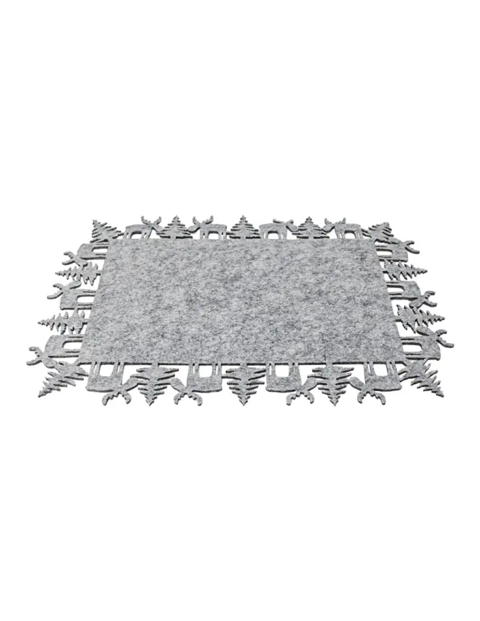 Mantel individual rectangular de fieltro gris con orilla de renos de 40x30cm - Image 2