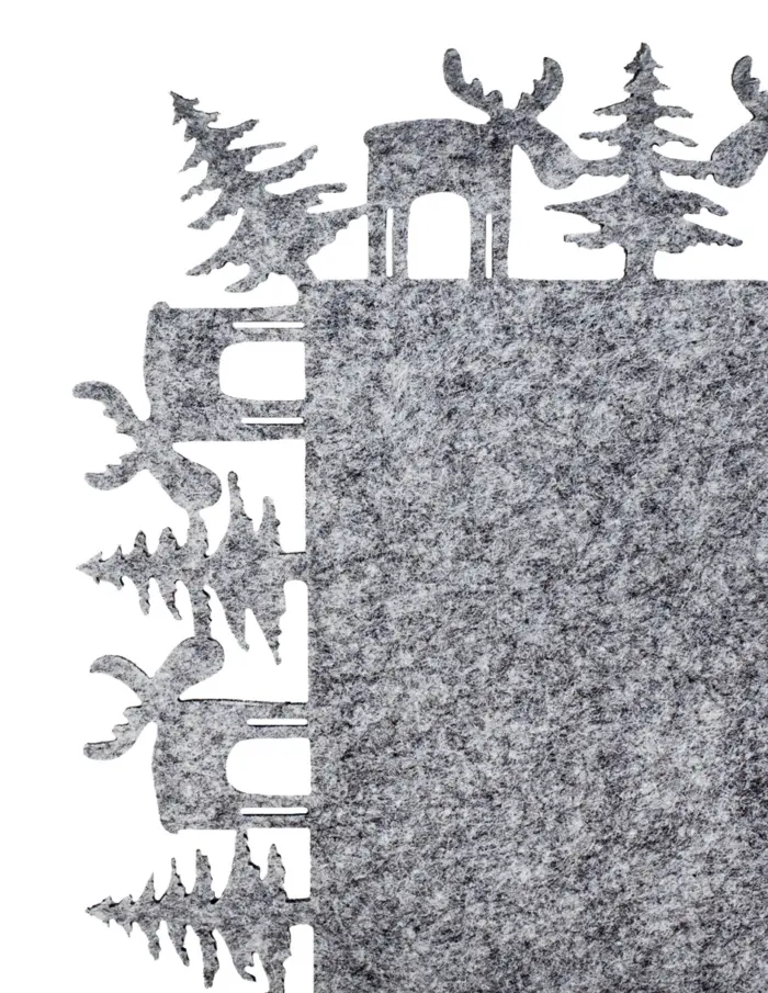 Mantel individual rectangular de fieltro gris con orilla de renos de 40x30cm - Image 3
