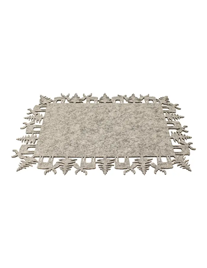 Mantel individual rectangular de fieltro beige con orilla de renos de 40x30cm - Image 2