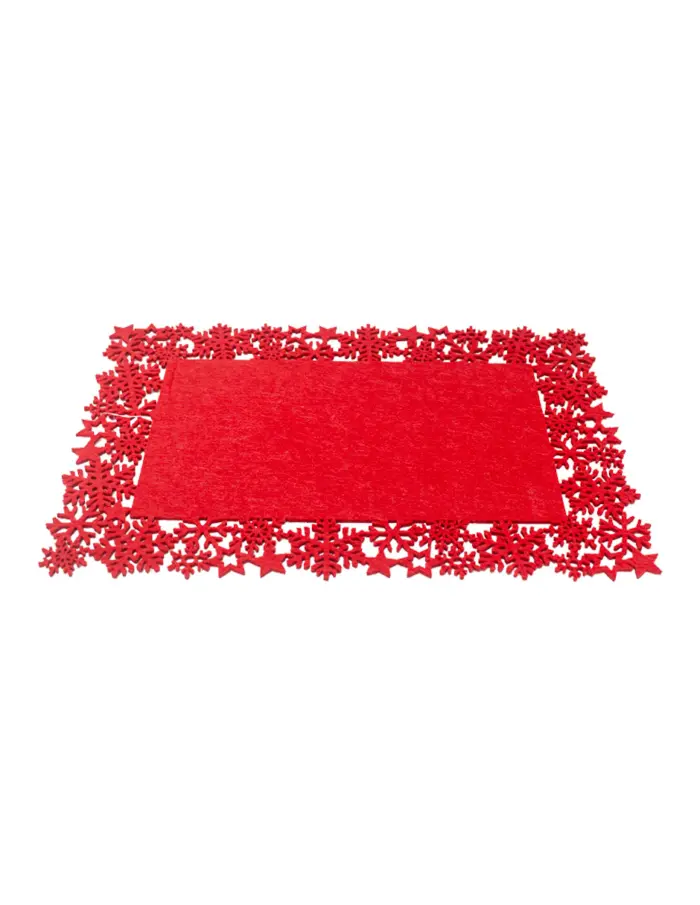 Mantel individual rectangular de fieltro rojo con orilla de copos de nieve de 40x30cm - Image 2