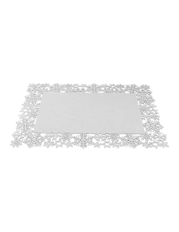 Mantel individual rectangular de fieltro blanco con orilla de copos de nieve de 40x30cm - Image 2
