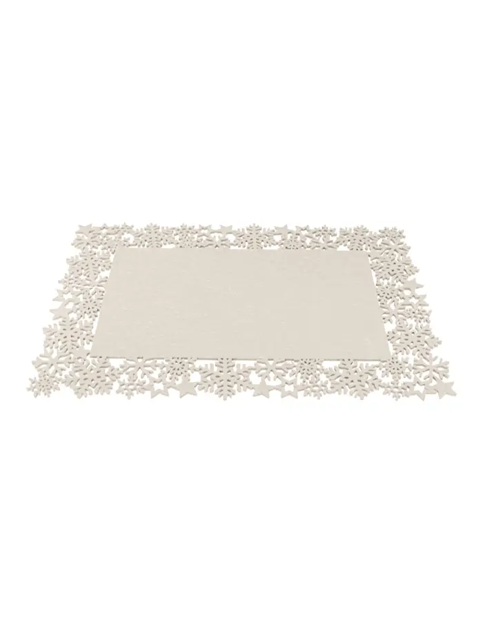Mantel individual rectangular de fieltro beige con orilla de copos de nieve de 40x30cm - Image 2