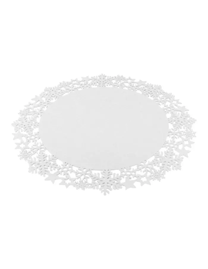 Mantel individual de fieltro blanco con orilla de copos de nieve de 35cm - Image 2
