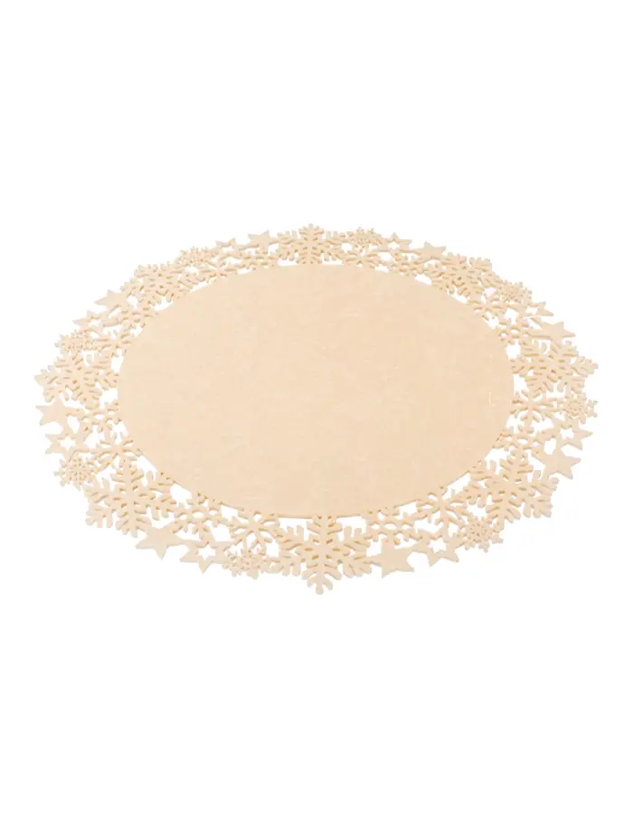Mantel individual de fieltro beige con orilla de copos de nieve de 35cm - Image 2