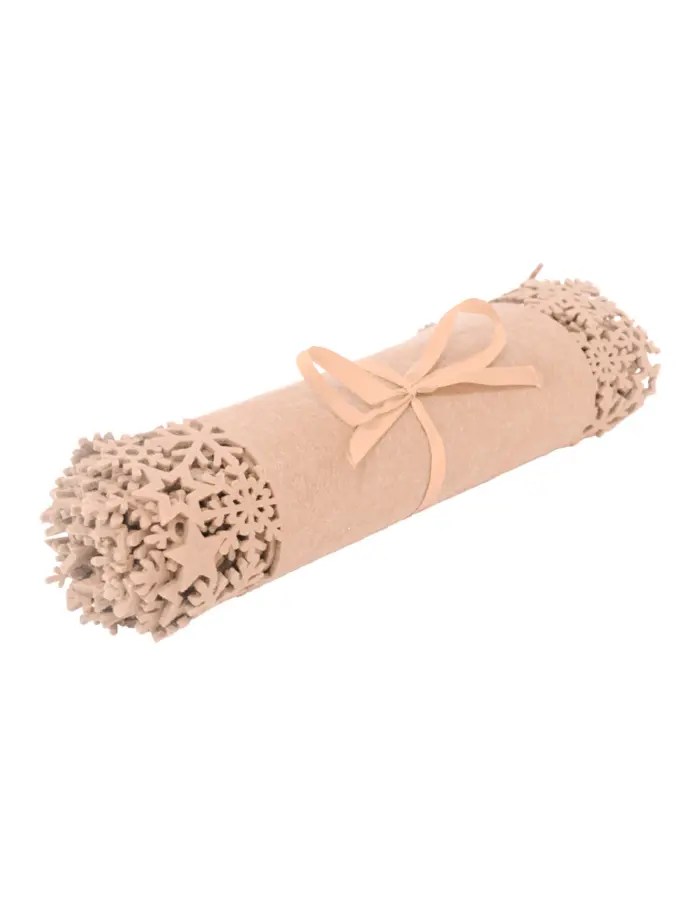 Camino de mesa de fieltro beige con orilla de copos de nieve de 119x30cm - Image 2