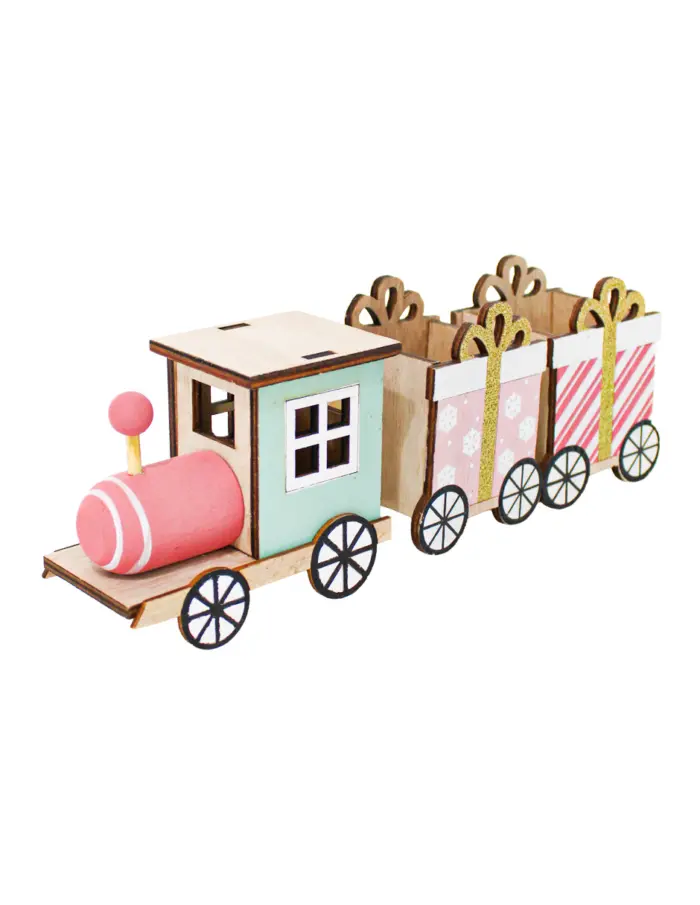 Tren de madera diseño regalos rosa de 28x10x6.5cm - Image 2
