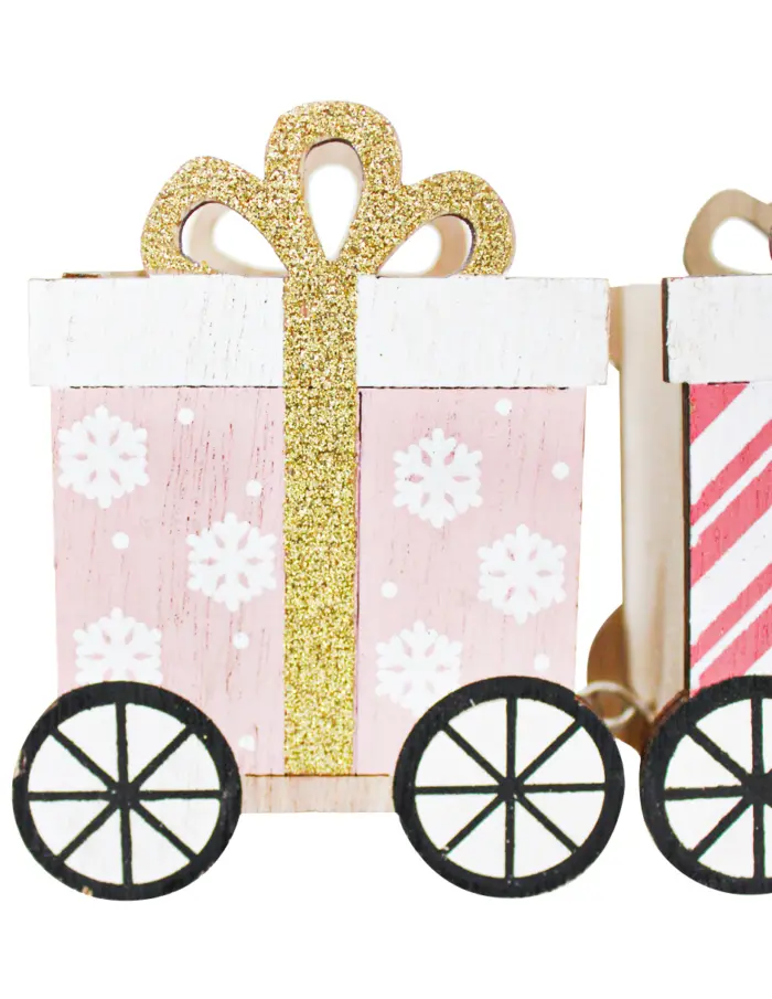 Tren de madera diseño regalos rosa de 28x10x6.5cm - Image 3