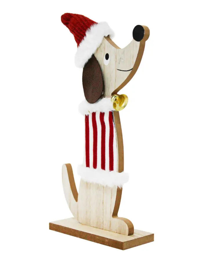 Perro de madera con gorro rojo de 14x30x5cm - Image 2