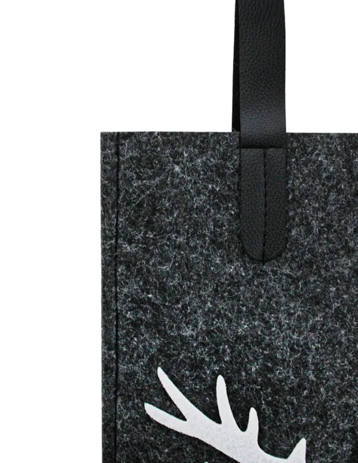 Bolsa portabotellas de fieltro negro diseño ciervo de 33cm - Image 4