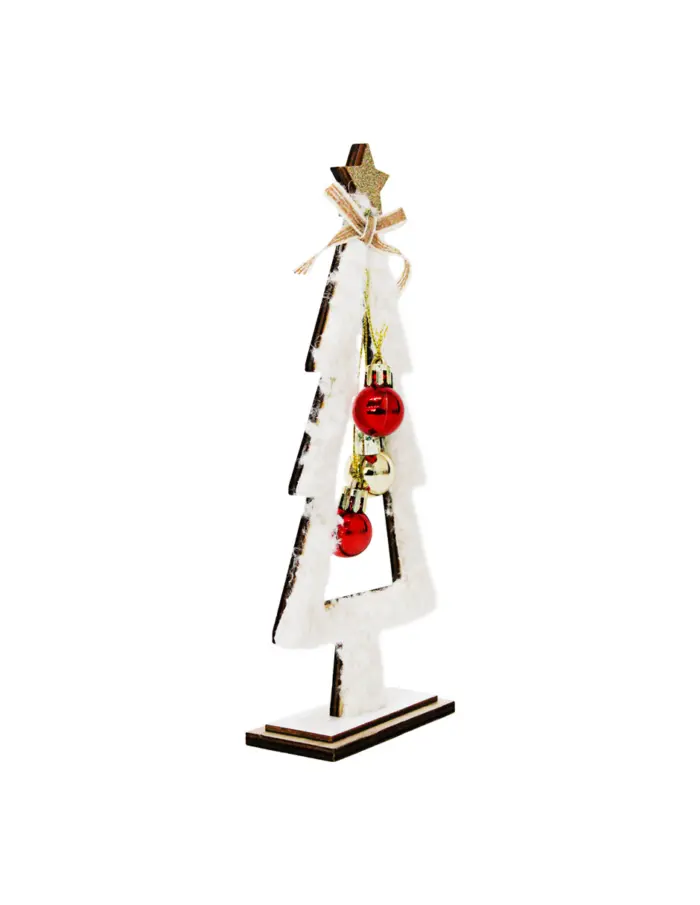 Árbol de madera con peluche blanco y esferas rojas de 10x22.5x4cm - Image 2