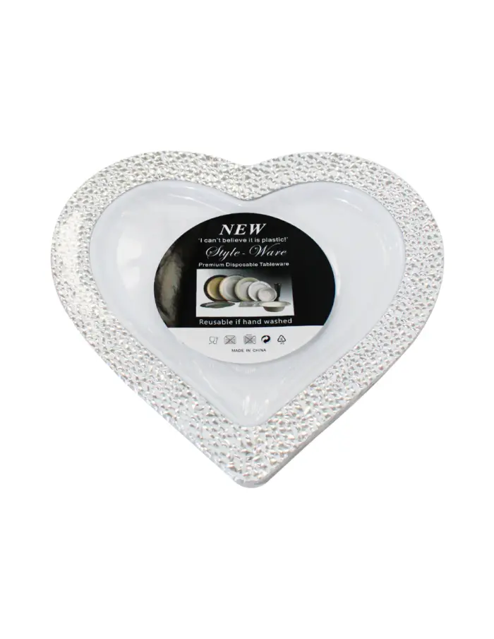 Juego de 3 platos blancos con orilla plateada de plástico diseño corazon de 25.4cm - Image 2
