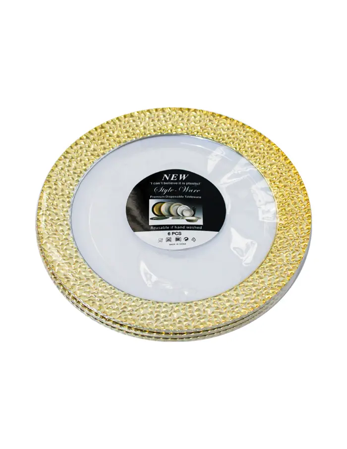 Juego de 6 platos blancos con orilla dorada de plastico de 18cm - Image 2