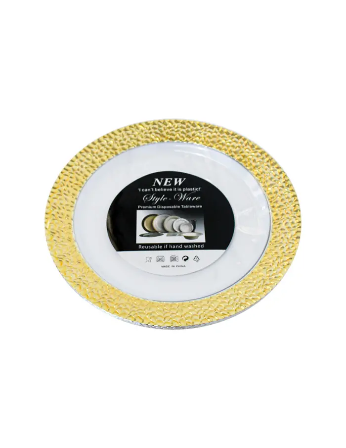 Juego de 3 platos blancos con orilla dorada de plastico de 25.4cm - Image 2