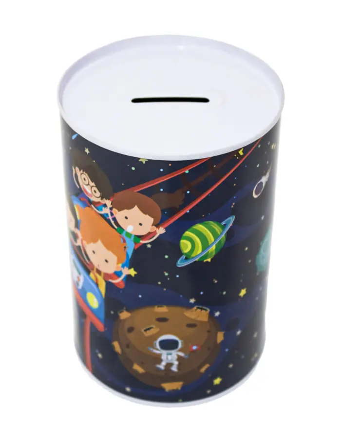 Alcancía metálica estampado astronautas de 10x10x15cm - Image 2