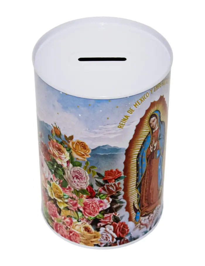 Alcancía metálica estampado Virgen de Guadalupe de 10x10x15cm - Image 2