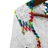 Blusa larga blanca de encaje con colores en las orillas de112x87x0.1cm - Image 2