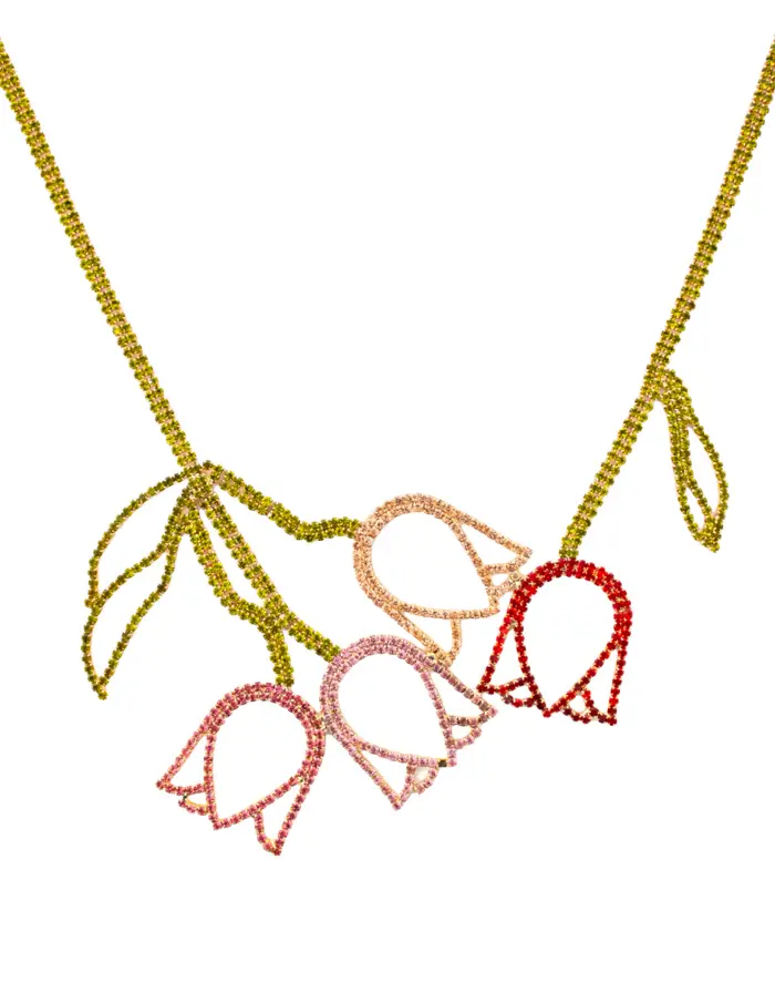 Juego de collar y aretes diseño rosa con flor dorados de 8x41x1cm - Image 2