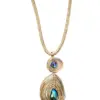 Juego de collar y aretes diseño circulos dorados con piedra azul de 11x44x1cm - Image 2
