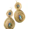 Juego de collar y aretes diseño circulos dorados con piedra azul de 11x44x1cm - Image 3