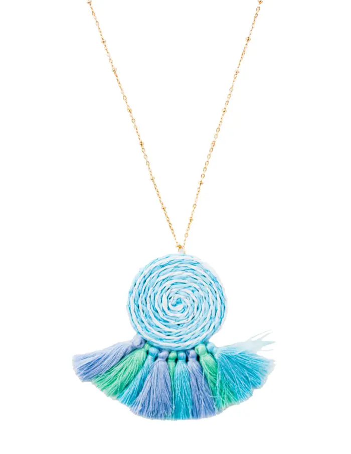 Juego de collar y aretes diseño hilos azul de 7x72x1cm - Image 2