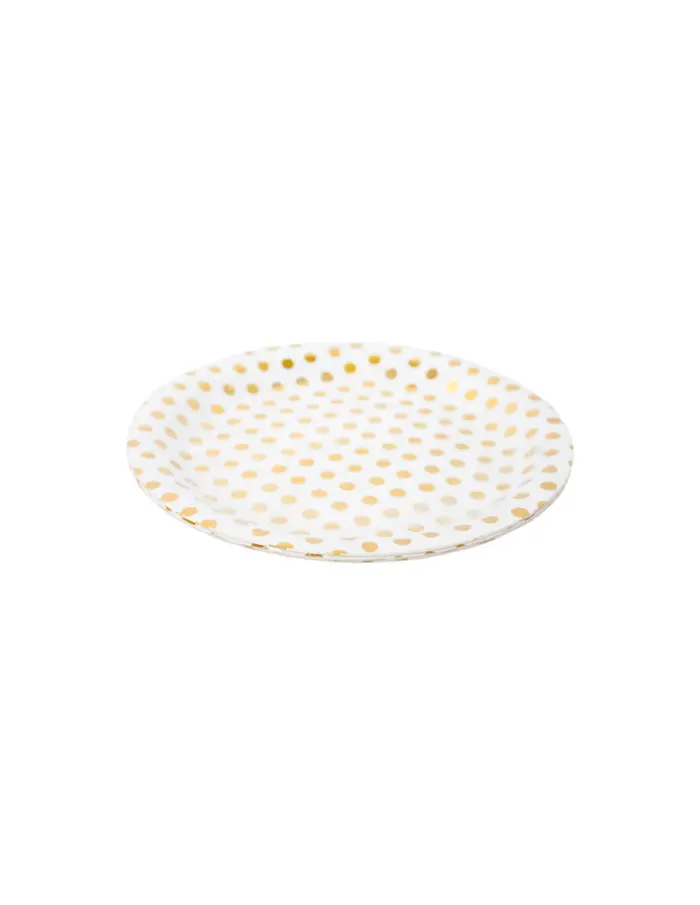 Paquete de 10 piezas de plato desechable blanco con puntos dorados de 18cm - Image 2