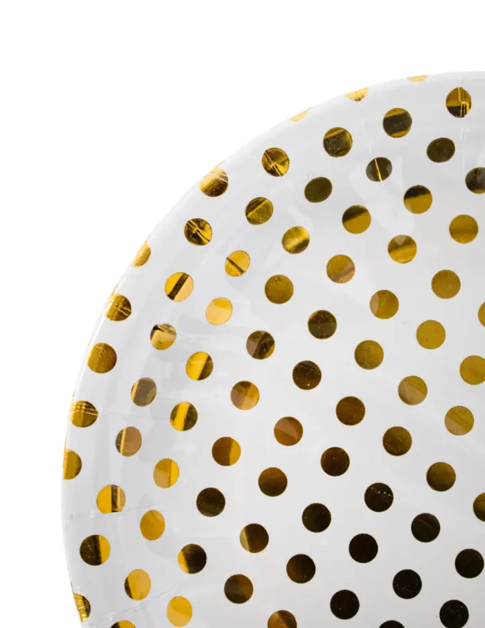Paquete de 10 piezas de plato desechable blanco con puntos dorados de 18cm - Image 3