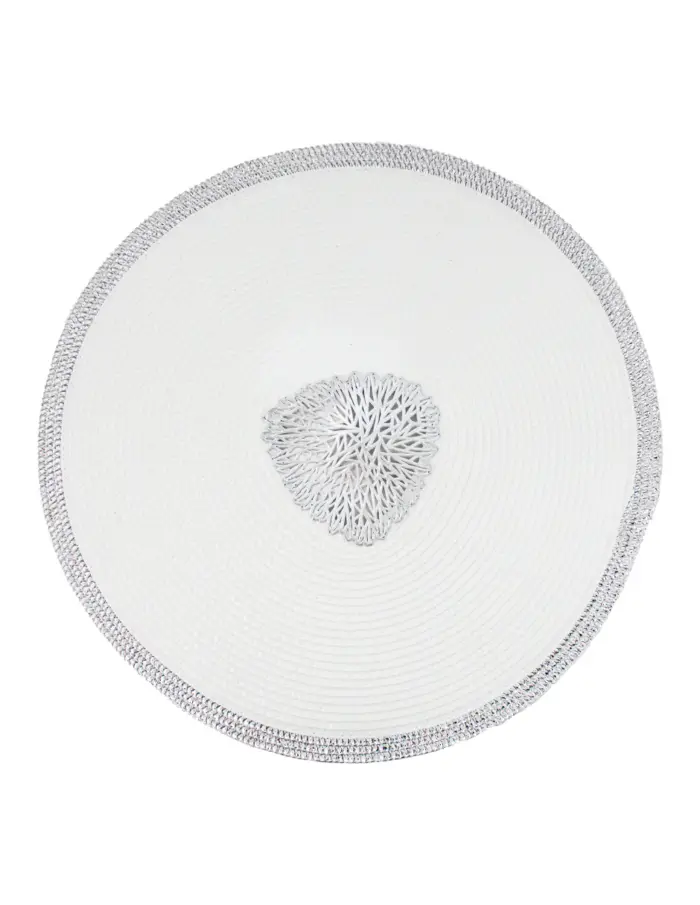Mantel individual redondo blanco con circulo calado plateado de 0.1x38x0.1cm - Image 2