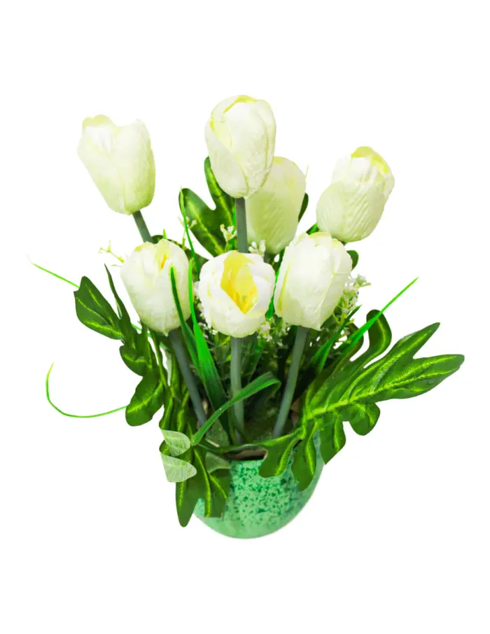 Maceta verde con de tulipanes blancos de 8x4x25cm - Image 2