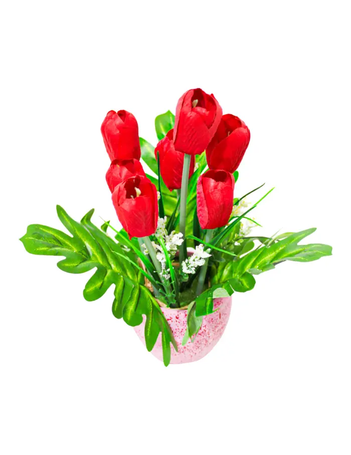 Maceta rosa con de tulipanes rojos de 8x8x25cm - Image 2