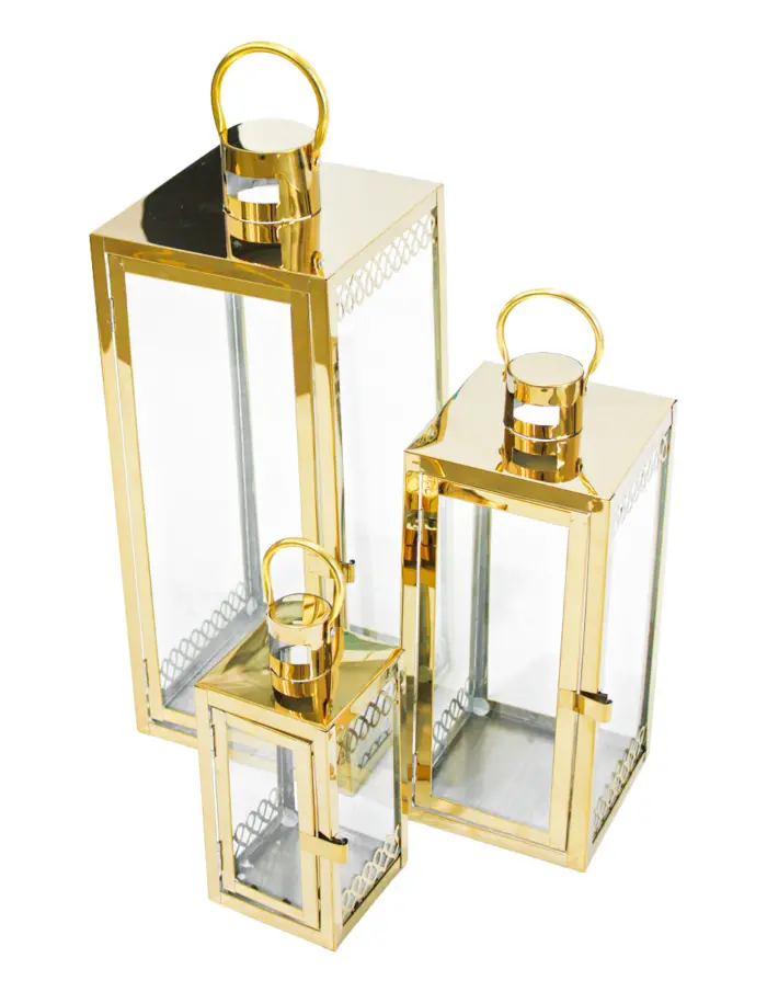 Juego de 3 candelabros de metal dorados de 18x18x46cm - Image 2