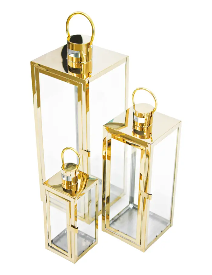 Juego de 3 candelabros de metal dorados de 18x18x49cm - Image 2