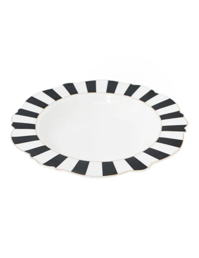 Plato de cerámica con orilla a rayas negra con blanco y filo dorado de 21.59cm - Image 2
